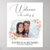 Elegant Blush Floral Photo Weddenschap Welkomsttek Poster (Voorkant)