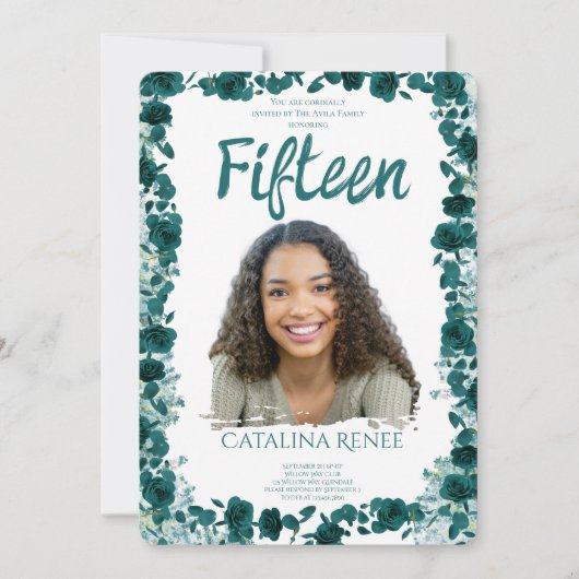 Elegant Blush Floral Quinceañera Invitation (Devant)