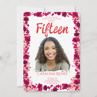 Elegant Blush Floral Quinceañera Invitation Kaart