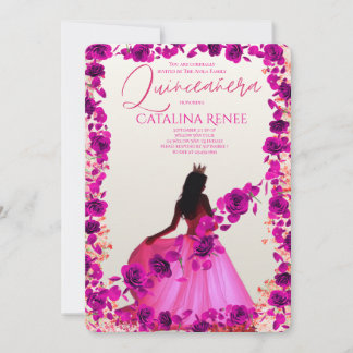 Elegant Blush Floral Quinceañera Kaart