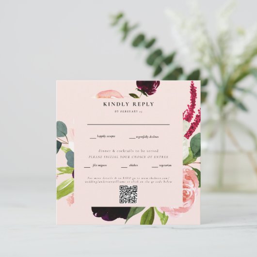 Elegant Blush Floral Square Weddenschap QR Code RS (Staand voorkant)