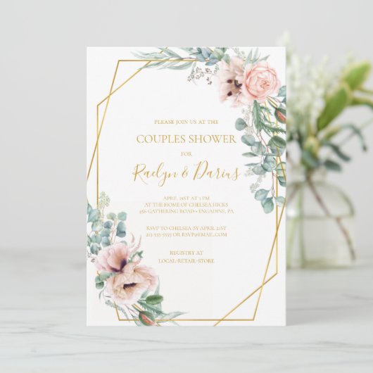 Elegant Blush Floral | Uitnodiging voor stelletjes (Staand voorkant)