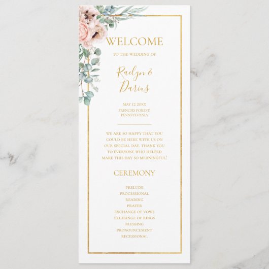 Elegant Blush Floral | Weddenschap-programma Programma (Voorkant)