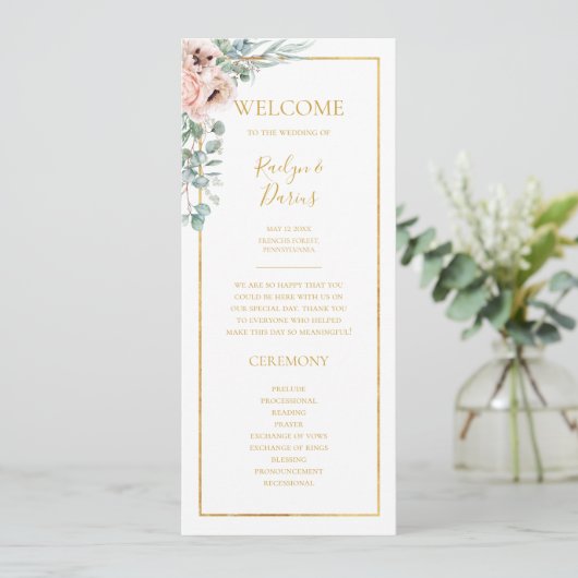 Elegant Blush Floral | Weddenschap-programma Programma (Staand voorkant)