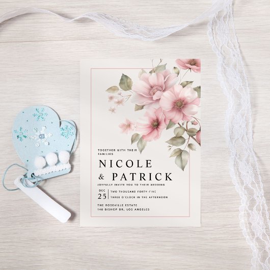 Elegant Blush Floral Wedding Invitation Kaart