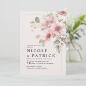 Elegant Blush Floral Wedding Invitation Kaart (Staand voorkant)