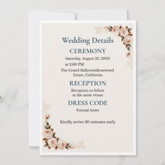 Elegant Blush Floral Wedding Invitation Kaart (Voorkant)