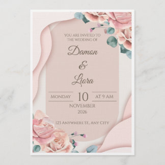Elegant Blush Floral Wedding Invitation Template