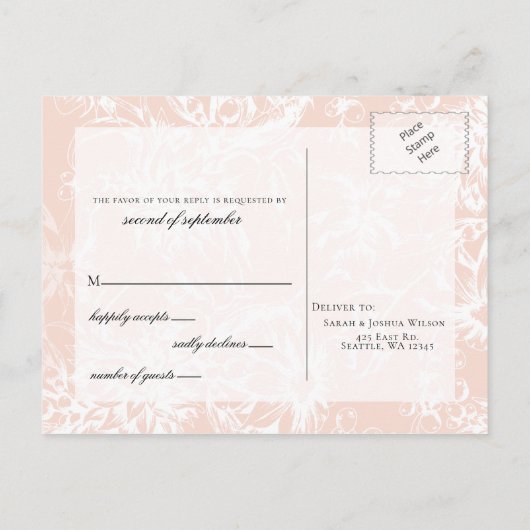 Elegant Blush Floral Wedding rsvp Uitnodiging Briefkaart (Achterkant)
