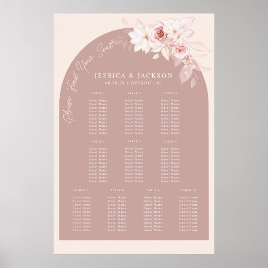 Elegant Blush Floral Wedding Seating Chart Poster (Voorkant)