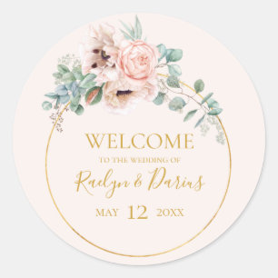 Elegant Blush Floral   Welkom bij pasteelbruiloft Ronde Sticker