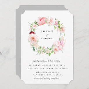Elegant Blush Floral Wreath Wedding Kaart