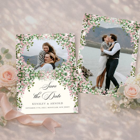 Elegant Blush Garden Photo Save The Date 