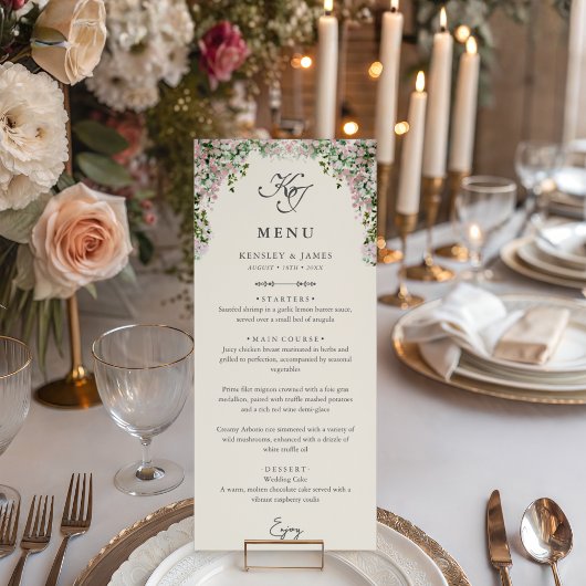 Elegant Blush Garden Wedding Dinner Menu