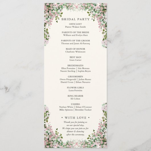 Elegant Blush Garden Wedding Program Programma (Achterkant)