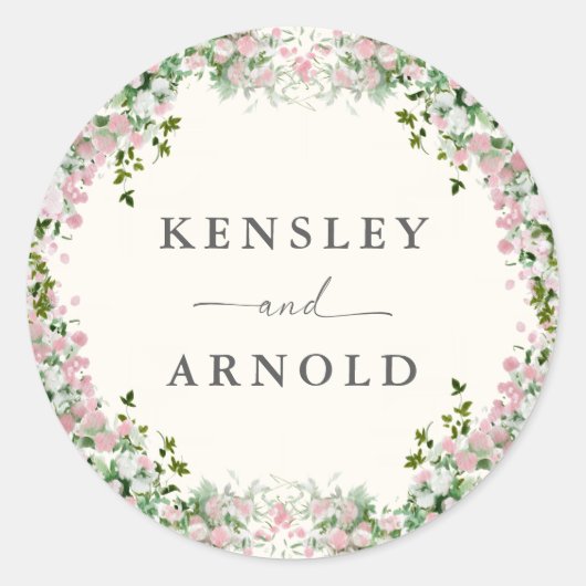 Elegant Blush Garden Wedding Ronde Sticker (Voorkant)