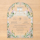 Elegant Blush Garden Wedding with Monogram Acryl Uitnodigingen (Voorkant)