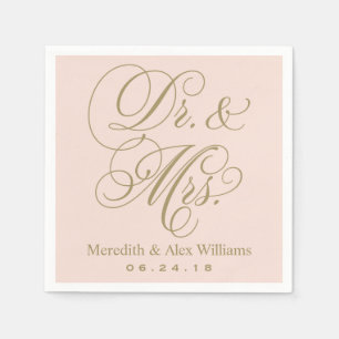 Elegant Blush Gold Dr. en mevrouw Script Monogram Servet
