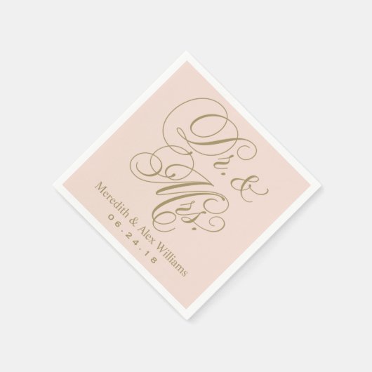 Elegant Blush Gold Dr. en mevrouw Script Monogram Servet (Hoek)