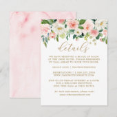 Elégant Blush Gold Floral Mariage Détails Cartes (Devant / Derrière)