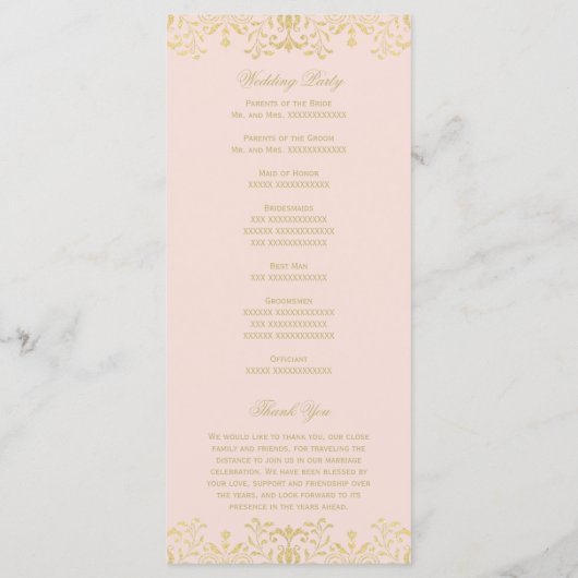 Elegant Blush Gold Glamour Wedding Programma (Achterkant)