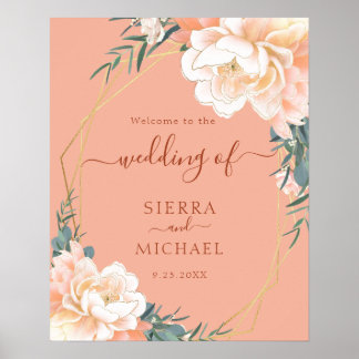 Elegant Blush Gold Peach Terracotta Floral Wedding Poster