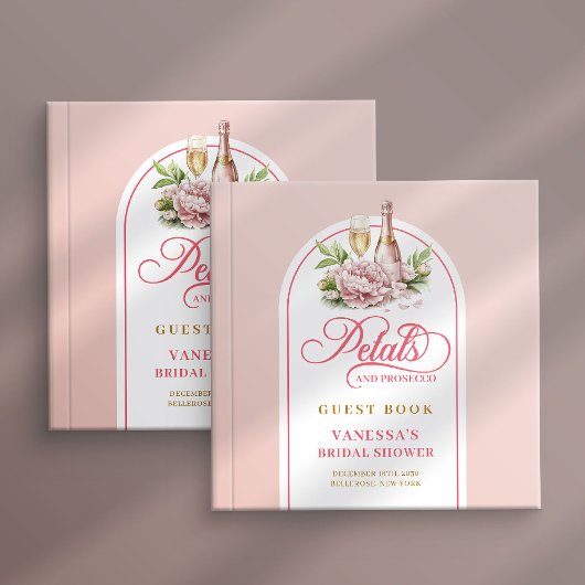 Elegant blush gold petals prosecco Shower book Gastenboek