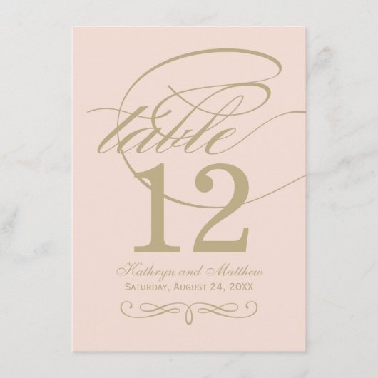 Élégant Blush Gold Script Mariage Numéro de table (Devant)