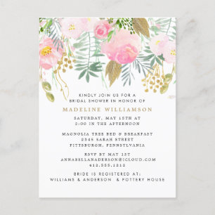 Elegant Blush Gold Waterverf Floral Vrijgezellenfe Uitnodiging Briefkaart
