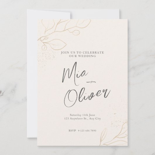 Elegant Blush Goud Moderne Kalligrafie Bruiloft Kaart (Voorkant)