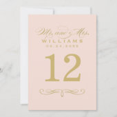Elegant Blush Goud Script Trouwtafel Nummer Kaart (Voorkant)