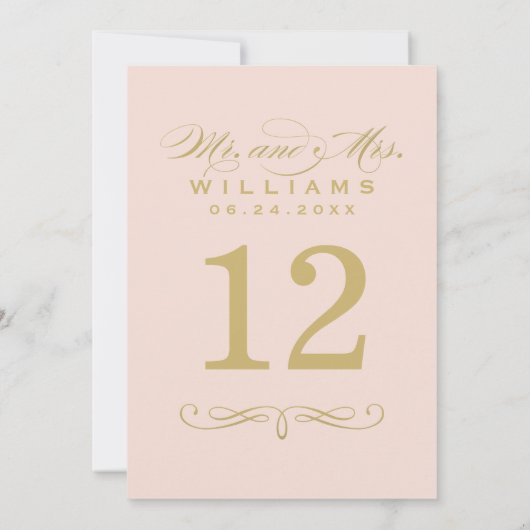 Elegant Blush Goud Script Trouwtafel Nummer Kaart (Achterkant)