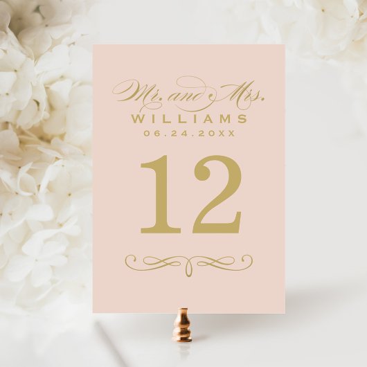 Elegant Blush Goud Script Trouwtafel Nummer Kaart