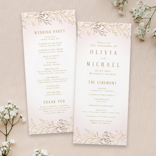 Elegant blush gouden botanische bruiloft programma