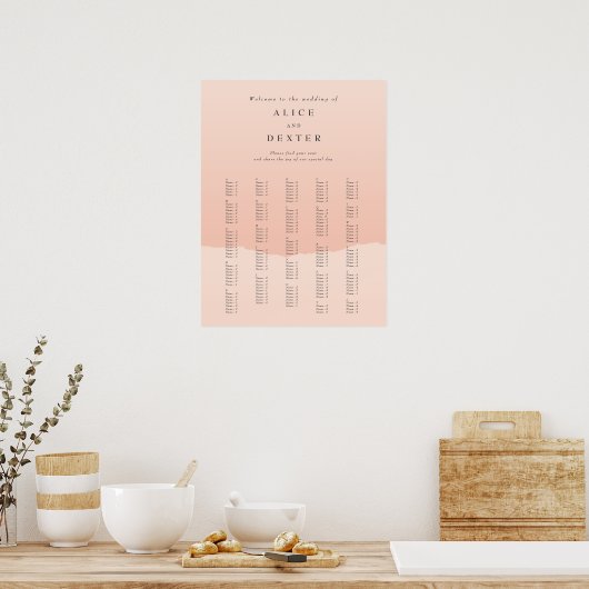 Elegant Blush Gradiënt Alfabetical Weddenschap Poster (Keuken)