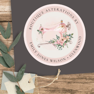 Elegant Blush Gray Sewing Machine Floral Tailor Ronde Sticker