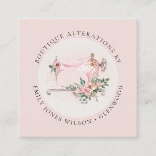 Elegant Blush Gray Sewing Machine Floral Tailor Vierkante Visitekaartje