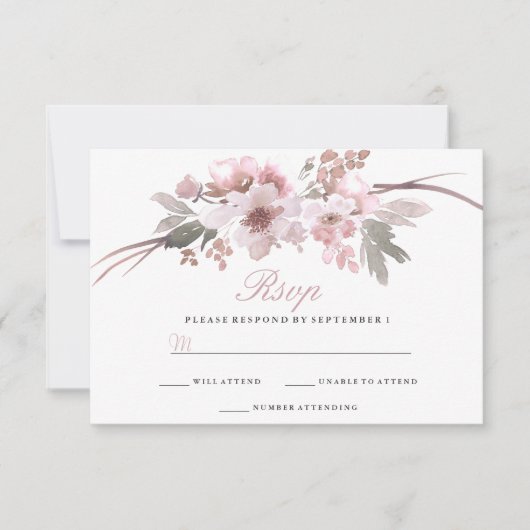 Elégant Blush & Grey Blanc floral Wedding RSVP (Devant)