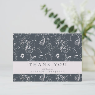 Elegant Blush Grey Botanical Floral Wedding Custom Bedankkaart