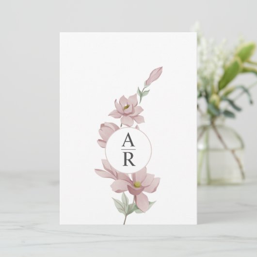 Élégant Blush Magnolia Faire-part de mariage (Debout devant)