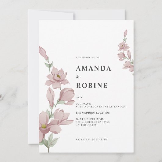 Élégant Blush Magnolia Faire-part de mariage (Dos)