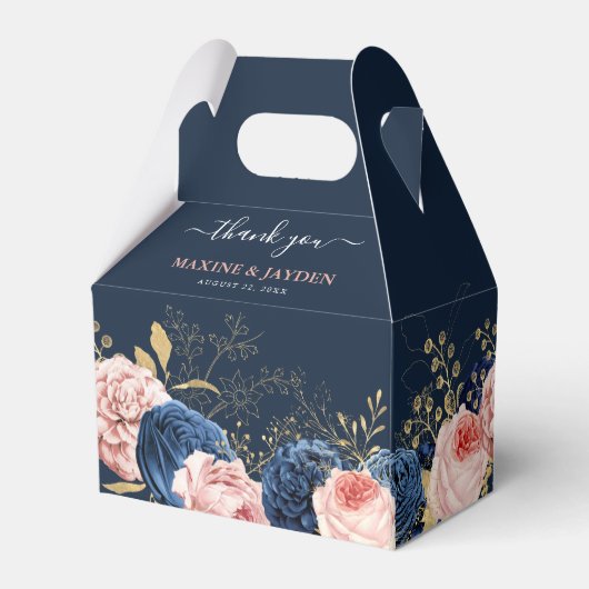 Elegant Blush & Navy Bloemen Bruiloft Dank u Bedankdoosjes (Achterkant)