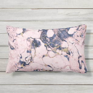 Elegant Blush Navy Gold Marble Lumbar Pillow Buitenkussen