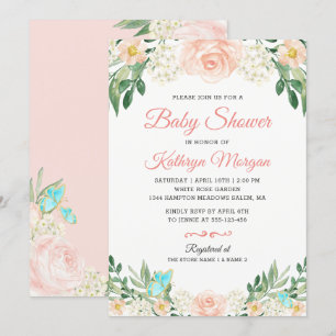 Elegant Blush Peach Floral Blossom Baby shower Kaart