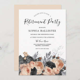 Elegant Blush Peach Flowers Retirement Party Kaart