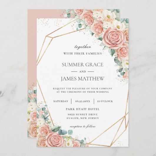 Elegant Blush Peach Ivory Floral Rozen Weddenschap Kaart (Voorkant / Achterkant)