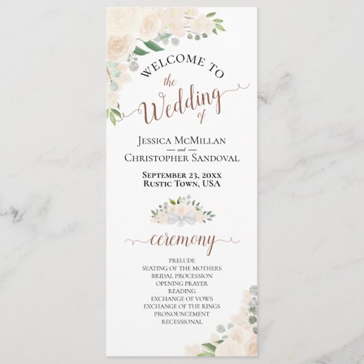 Elegant Blush Peach Waterverf Bloemen Bruiloft Programma (Voorkant)