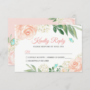 Elegant Blush Peach Waterverf Floral Wedding RSVP