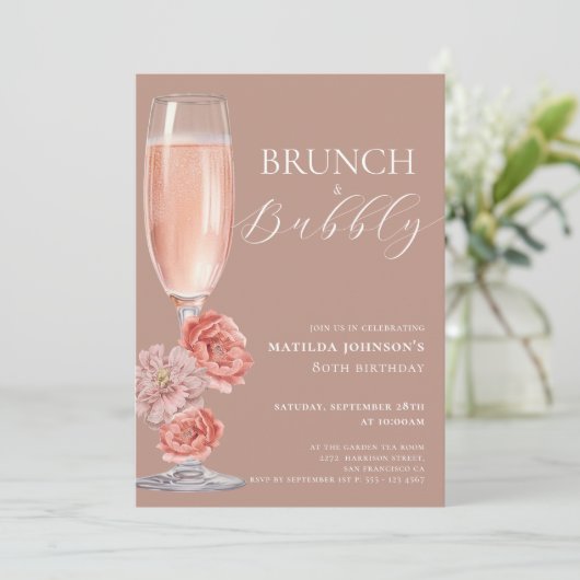 Elégant Blush Pink 80e anniversaire Invitation (Debout devant)