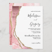 Elegant Blush Pink Agate Geode Gold Wedding Kaart (Voorkant / Achterkant)